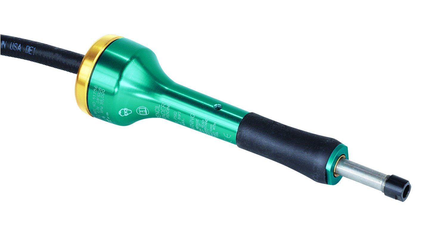 .1 hp Straight-Line Extension Pencil Grinder, 50,000 rpm, Turbine Air Motor, Rear Exhaust, 1/8" Collet