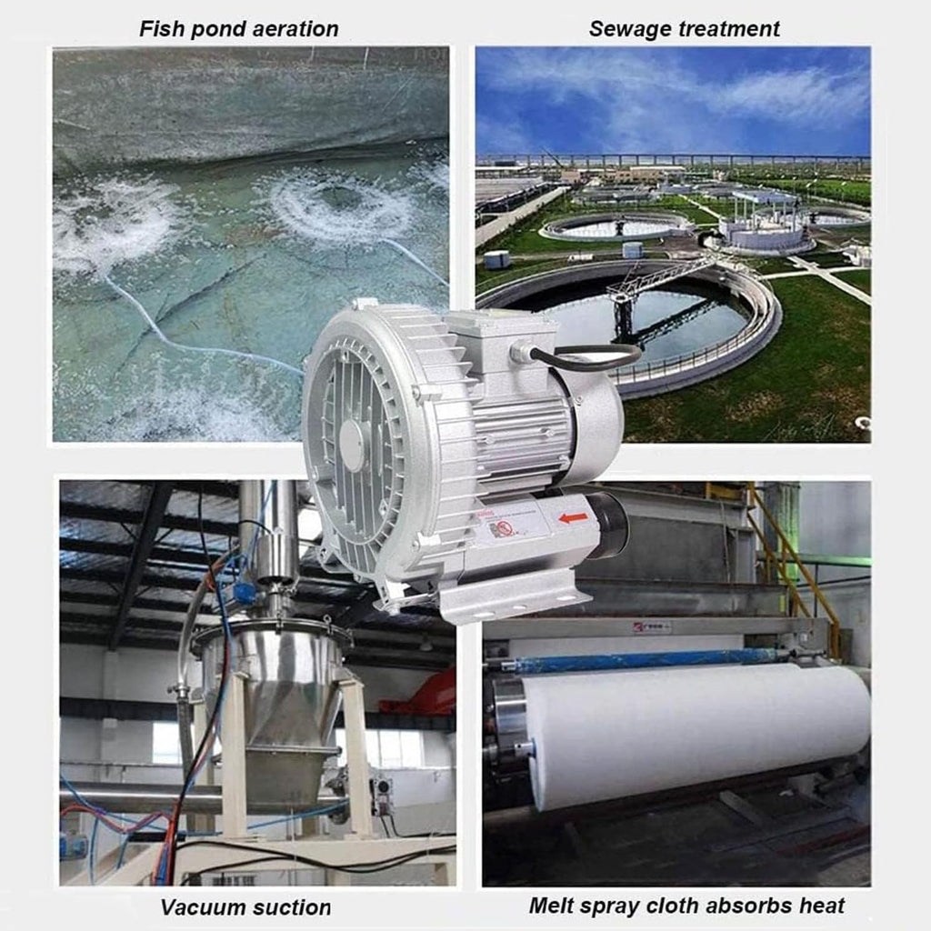 0.16-2.01HP Regenerative Blower, 110V 60Hz Single Phase, Large Airflow High-Pressure Vortex Ring Blower for Sewage Aeration Aquarium Fish Pond, Aluminum Alloy, Silver, 750W/1.01HP