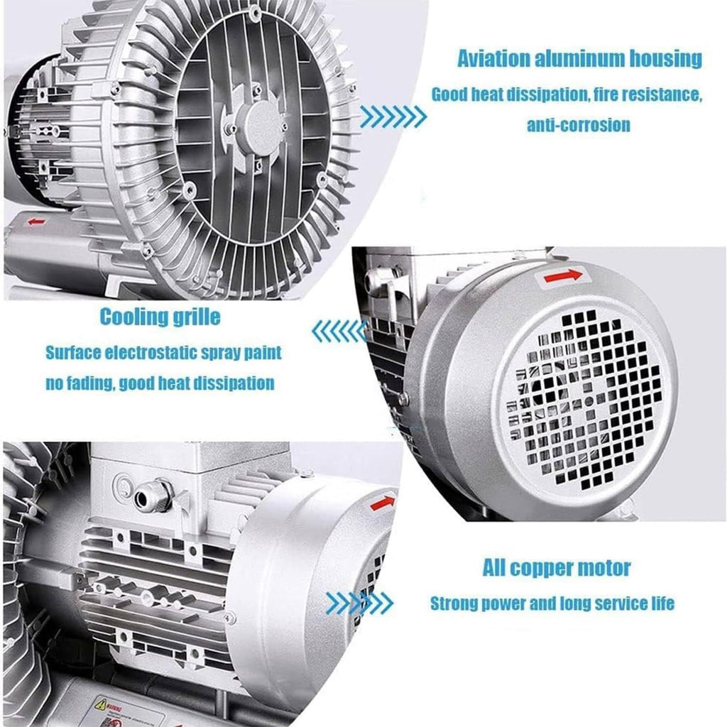 0.16-2.01HP Regenerative Blower, 110V 60Hz Single Phase, Large Airflow High-Pressure Vortex Ring Blower for Sewage Aeration Aquarium Fish Pond, Aluminum Alloy, Silver, 750W/1.01HP