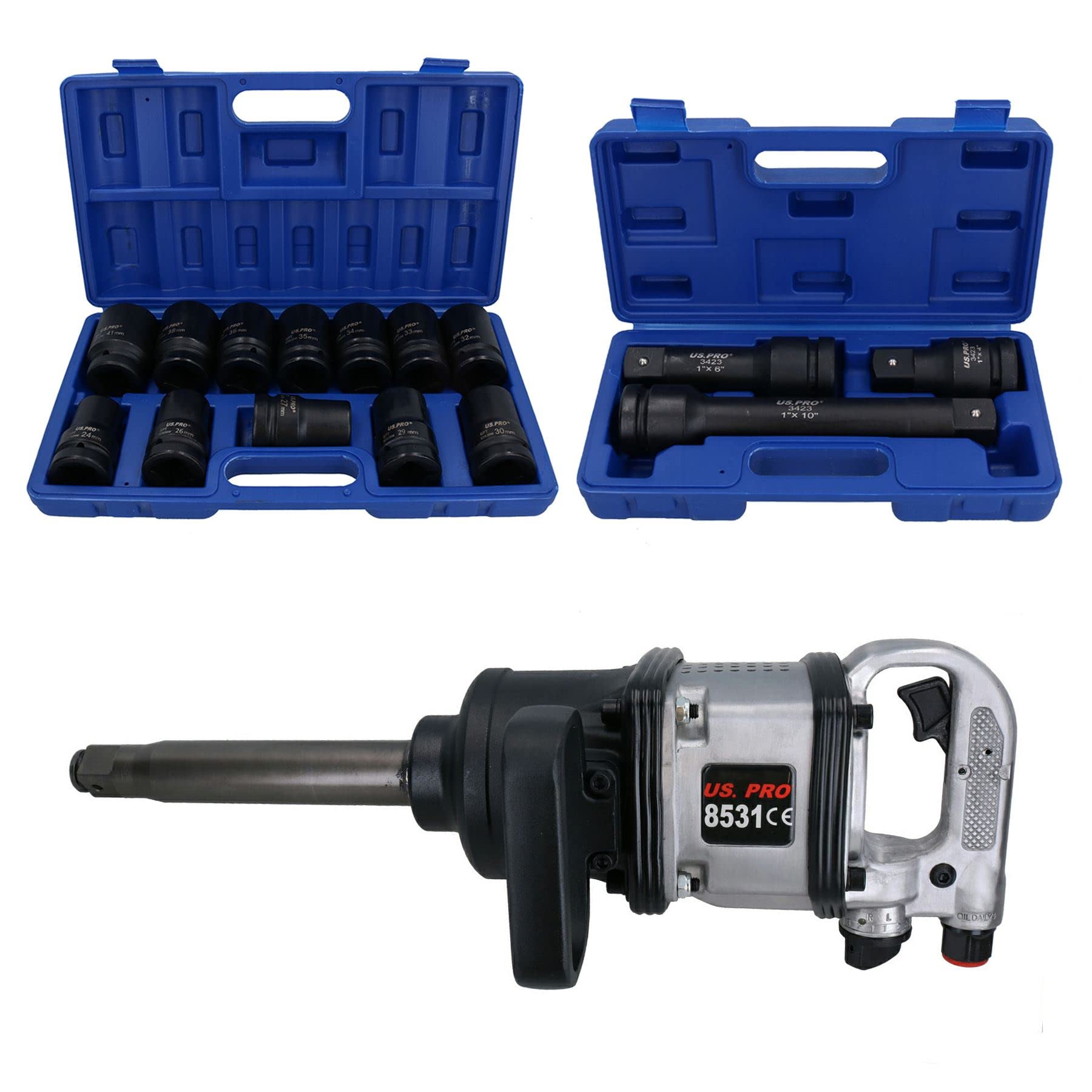 1 Inch Drive Anvil Air Impact Wrench Gun 2200Nm 12 Sockets 24 – 41mm Extensions