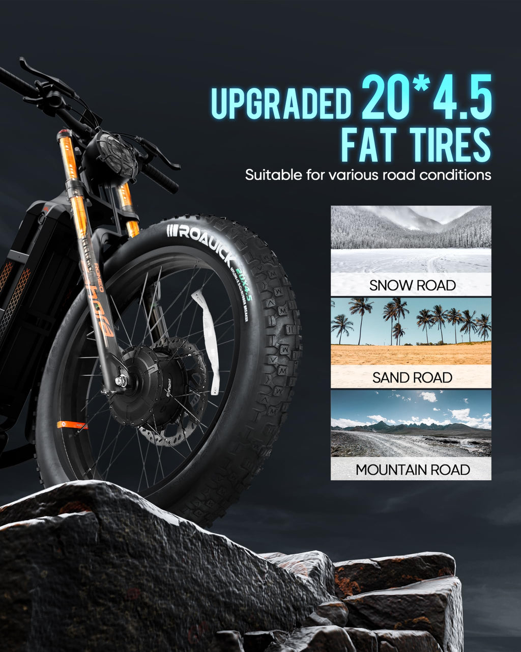(2025 Version) 2500W 40 MPH Electric Mountain Bike Dual Motor 52V 60AH Battery 200 Miles Long Range Electric Bike for Adults 20 inch 4.5 inch Fat Tire Full Suspension Off-Road EBike